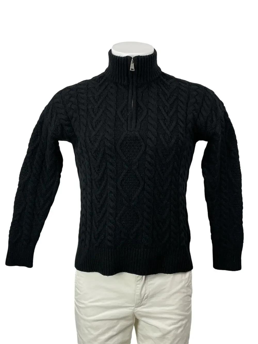 Lauren Ralph Lauren Mens Black 1/4 Zip Cashmere Turtleneck Cable Knit Sweater S